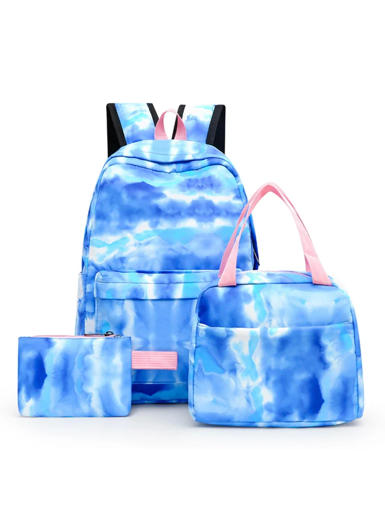 Tie Dye Ink Backpack Student School Bookbag Lunch Box for Teens (Blue)