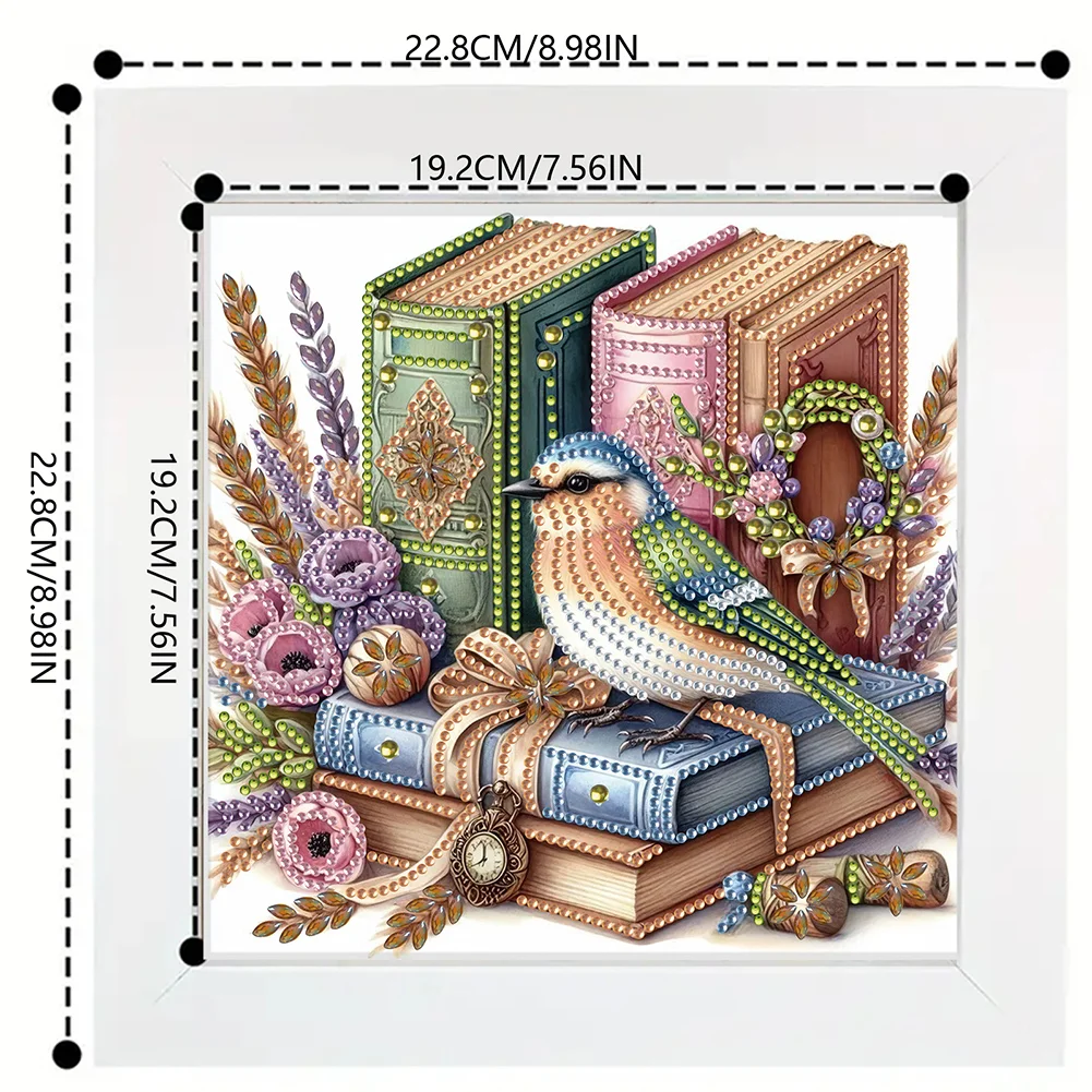 5D DIY Partial Special Shaped Drill Diamond Painting Bird Book Home Kit 19.2x19.2cm【With Frame】