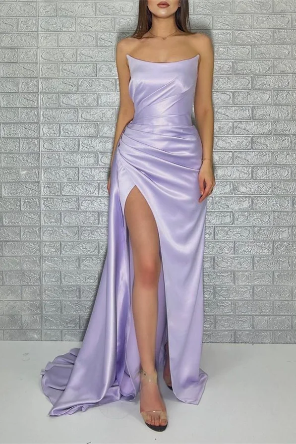 Miabel Shallow Purple Split Prom Dress Long With Ruffle