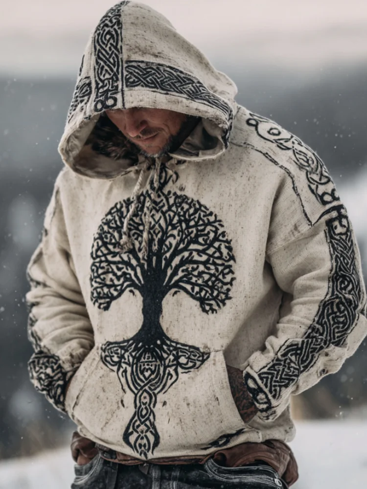 Men's Viking Style Tree Of Life Celtic Knot Print Oversized Sweatshirt