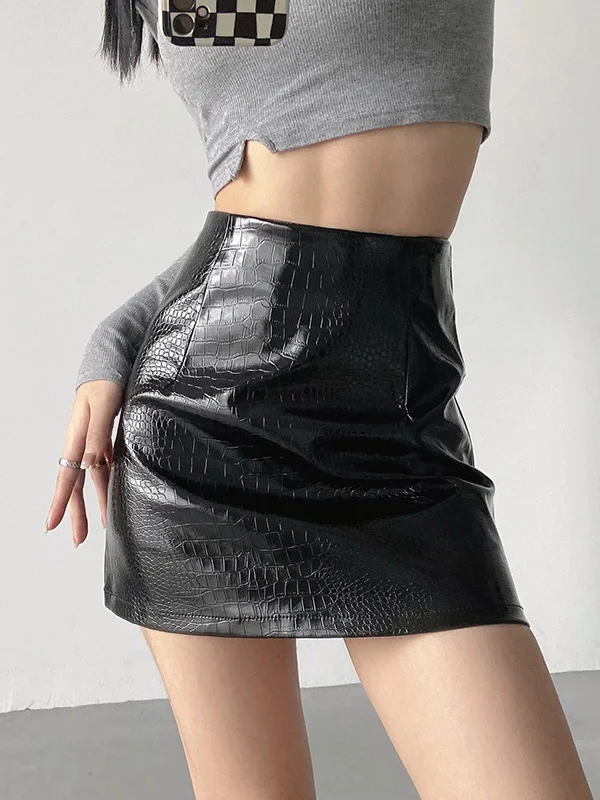 A-Line Skinny Shiny Solid Color Split-Joint Skirts