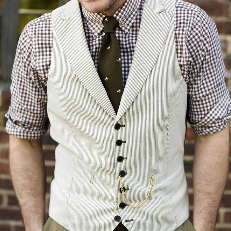 Men's Vintage Off-White Corduroy Notched Lapel Slim Vest