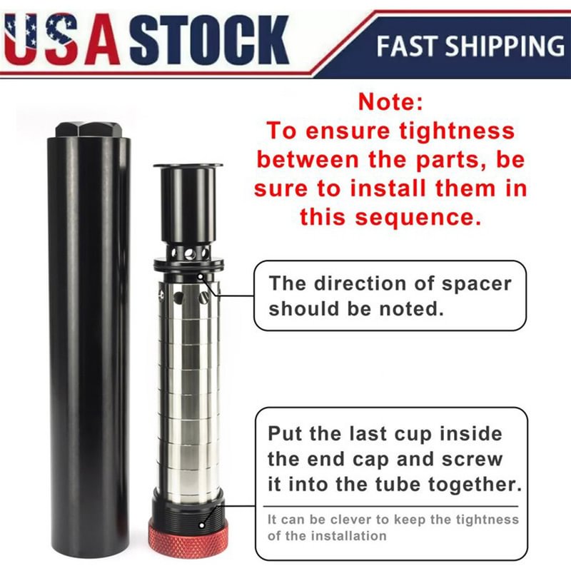 1.56"OD 7.87"L Aluminum Solvent Filter Tube, 1x Stainless Steel Skirted Cup, 8x Radial Cups both with 1/2x28 and 5/8x24 End Caps