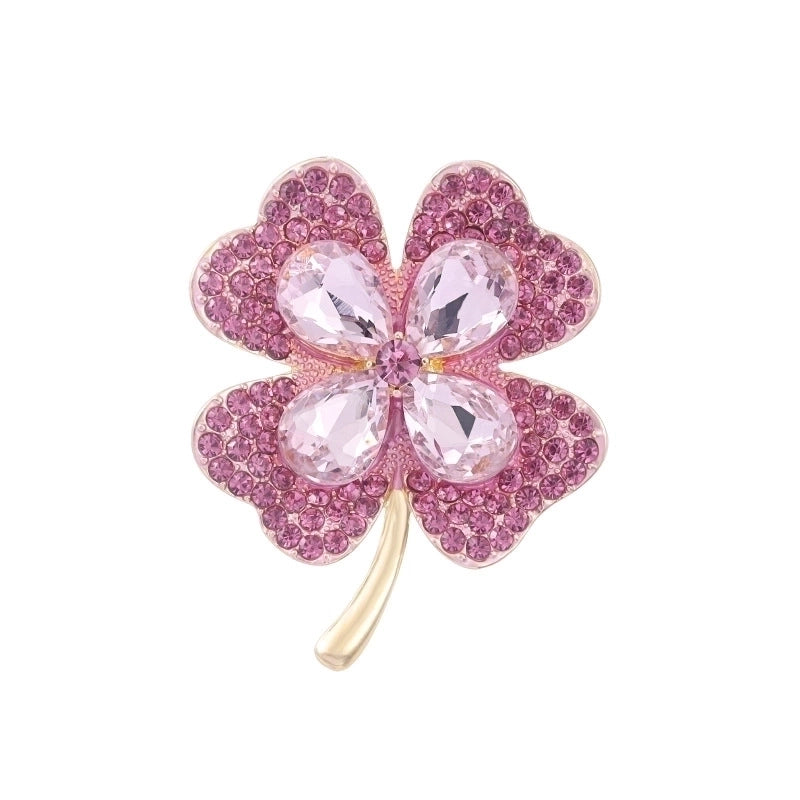 Elegant Pin Four Leaf Clover Metal Inlay Glass Women’s Brooches