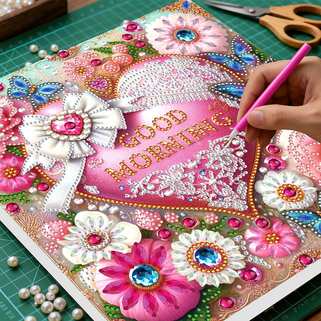 Good Morning DIY Special Shape Drill Diamond Art Pearl Painting Kit with Frame 25x25cm Art Craft Pearl Diamond Painting for Adults Beginners Home Decor