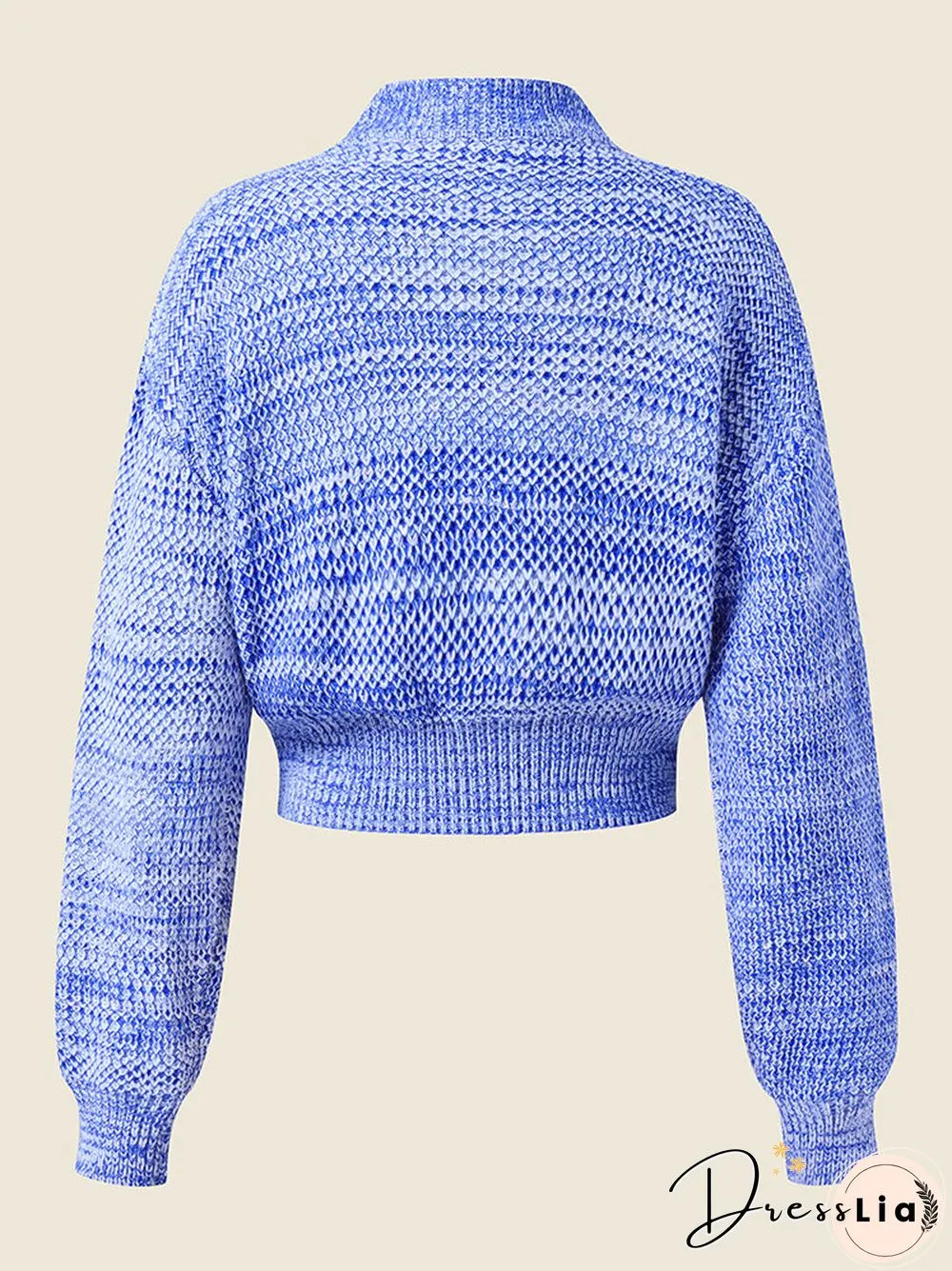 Women Marled Knit Half-collar Long Sleeve Crop Sweater
