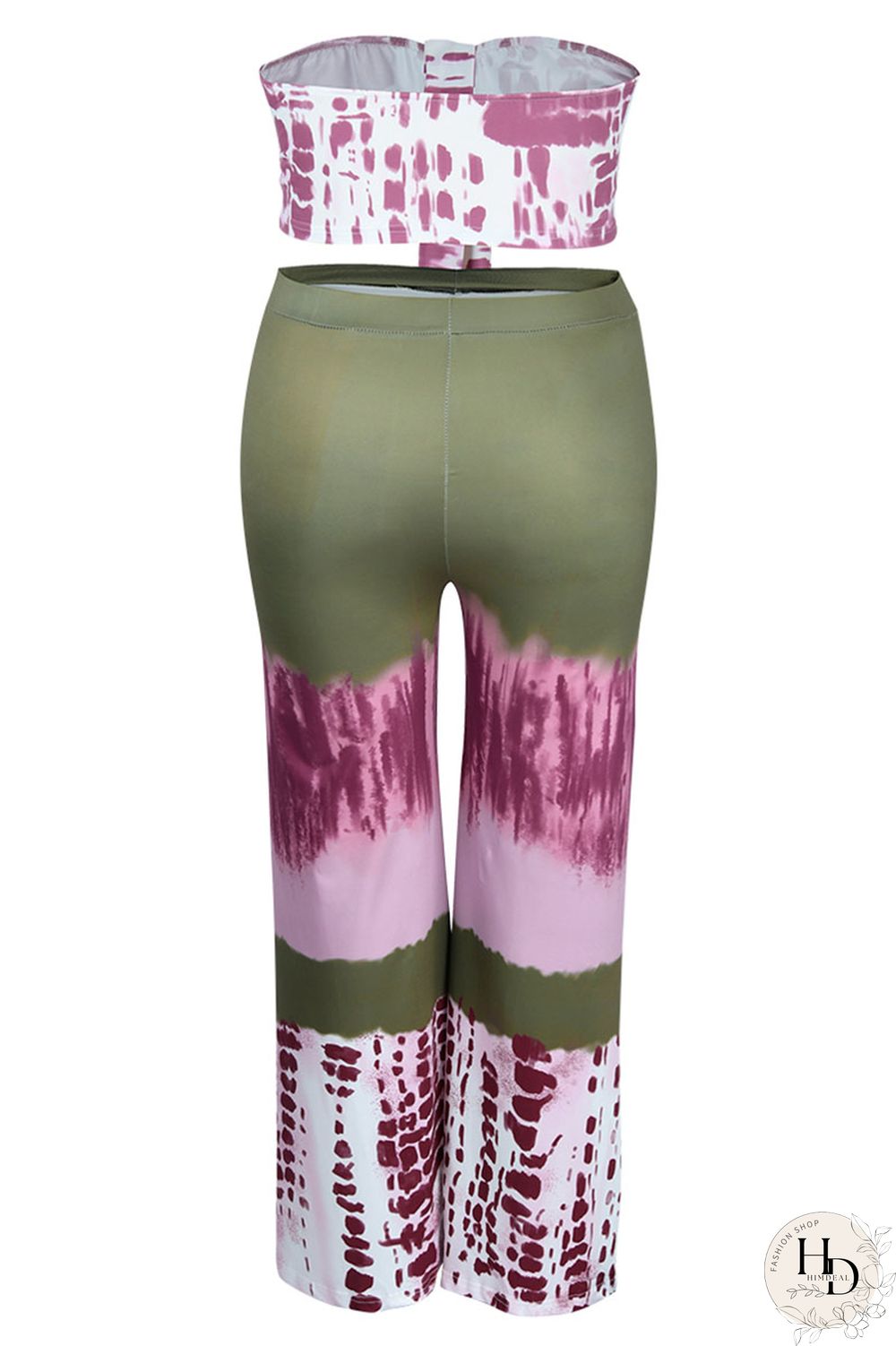 Pink Sexy Print Patchwork Strapless Plus Size Two Pieces