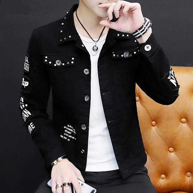 Fashion Men denim jacket Spring And Autumn Personalized design jean coats Male slim Fit Solid color Handsome Versatile