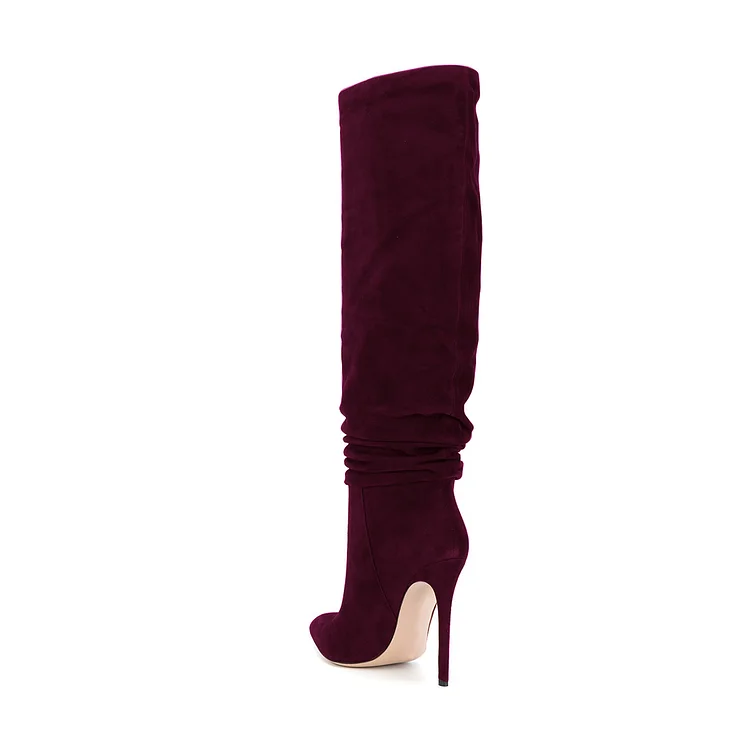 VDCOO Burgundy Slouch Stiletto Heel Suede Boots Vdcoo