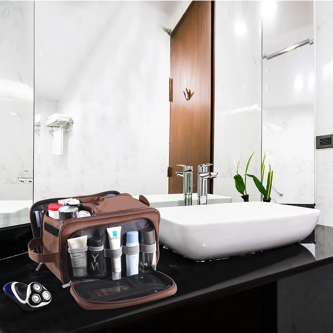 Large Toiletry Bag for Men, PU Leather Travel Toiletry Organizer