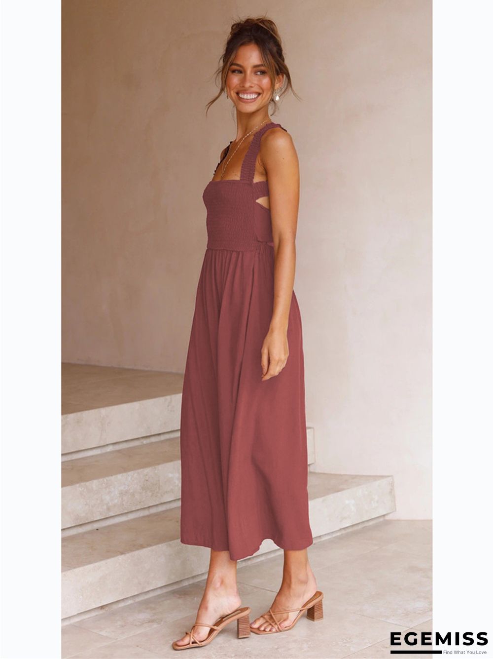 Casual Fashion Solid Color Cotton Linen Suspender Dress | EGEMISS
