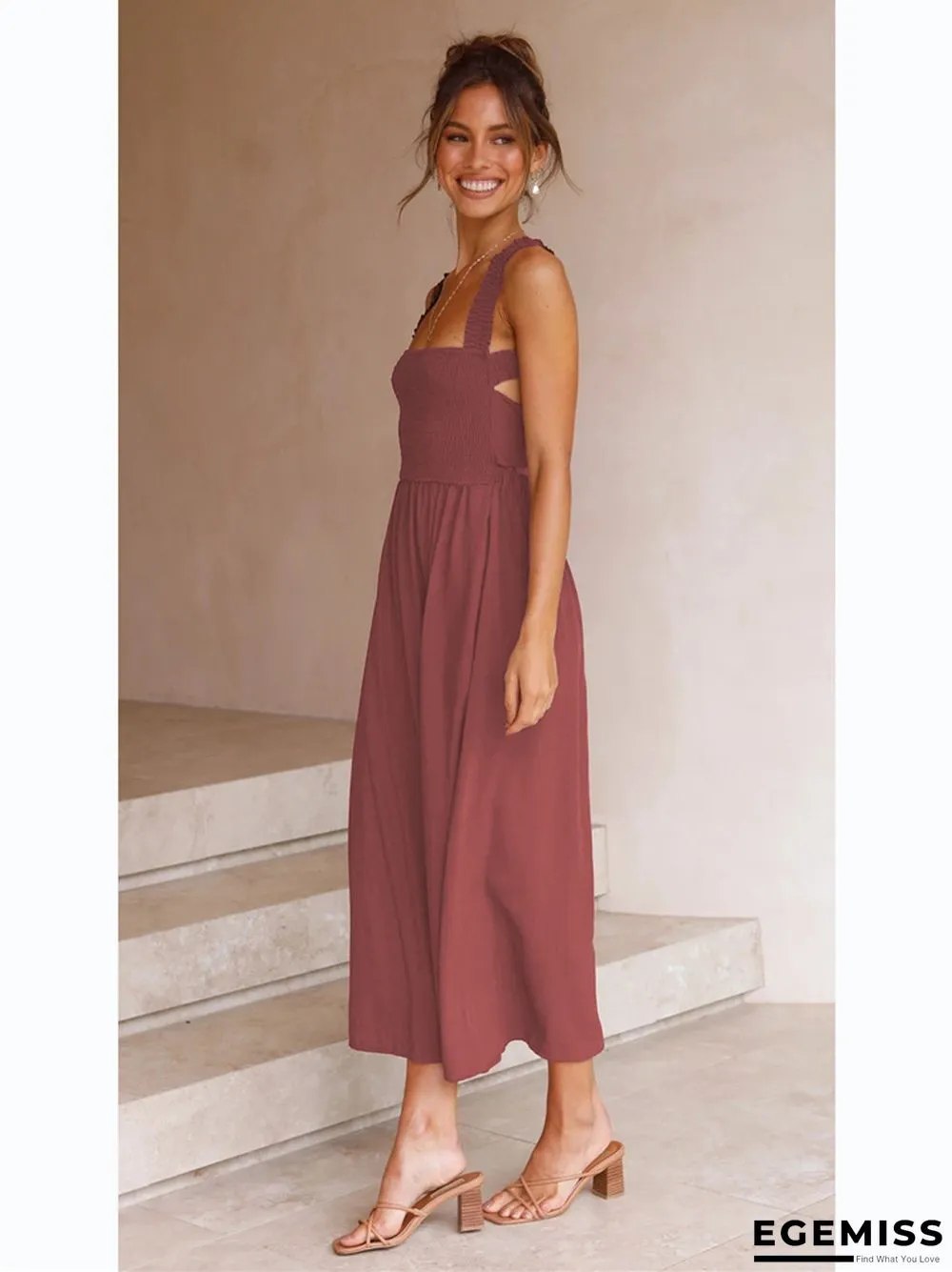 Casual Fashion Solid Color Cotton Linen Suspender Dress | EGEMISS