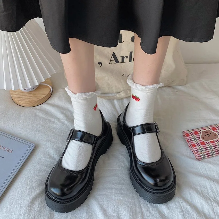 Lolita Shoes Platform Harajuku students Shoes Women Mary Janes Shoes Black Leather Shoes Buckle Low Heels Girls Shoes women 2021