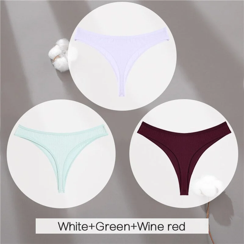 FINETOO Cotton Thongs Women 3Pcs/set Soft T-back Underpants S-XL Ladies G-string Underwear Low Waist Cotton Panty Lingerie New