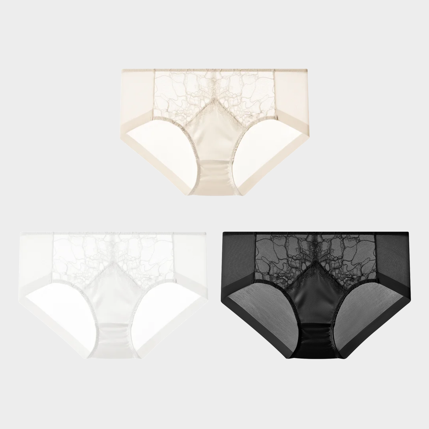 100% Silk Lace Briefs Panties 3-Pack REAL SILK LIFE