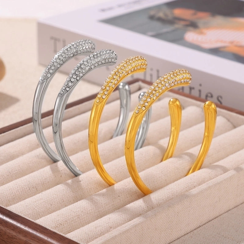 Minimalist Round 304 Stainless Steel Rhinestone 18K Gold Plated Rhinestones Bangle In Bulk