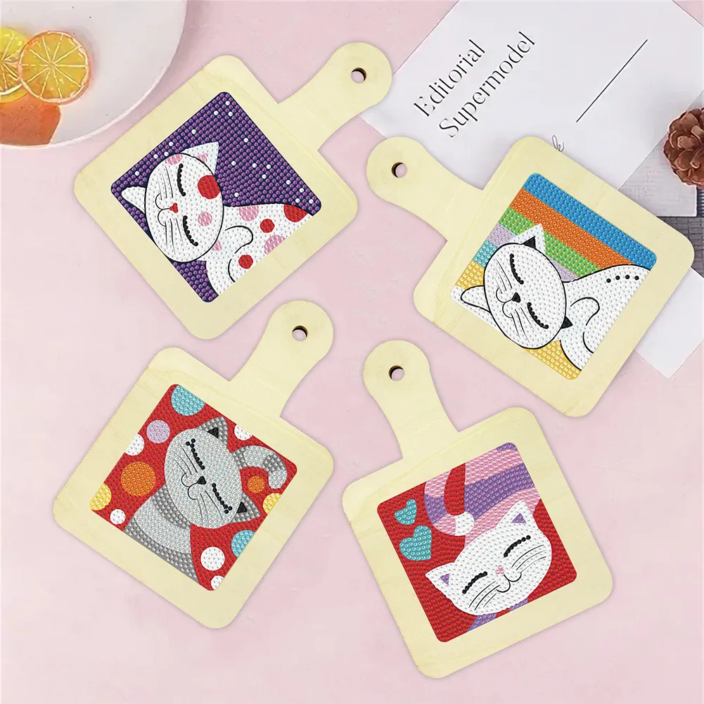 4Pcs Kitten DIY Diamond Painting Placemats Rhinestone Table Mats for Adults