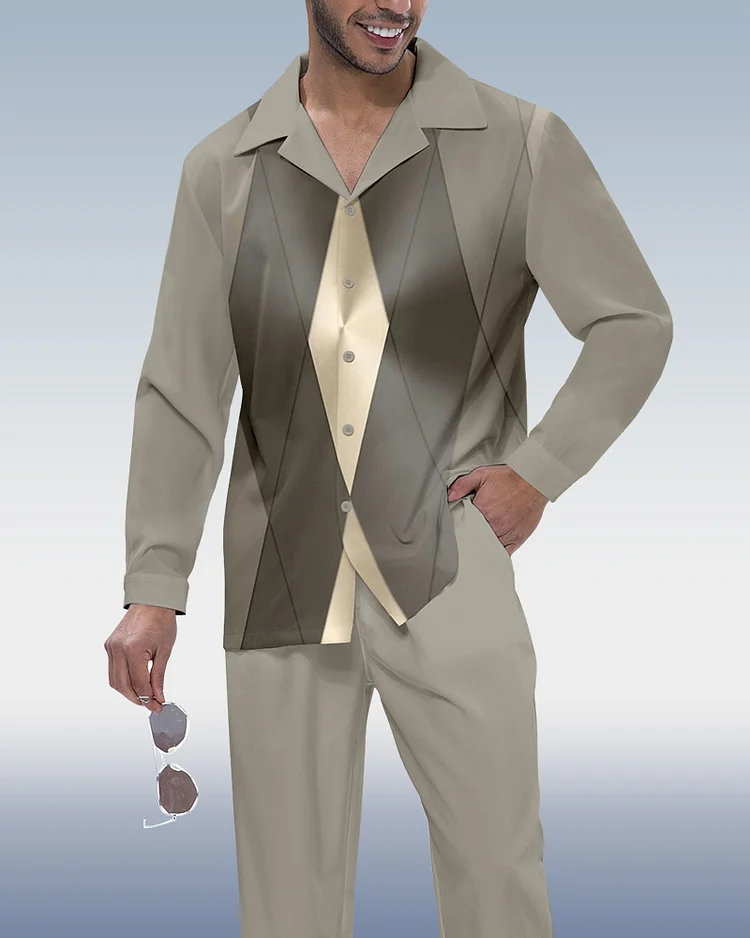 Men's Gradient Print Long Sleeve Shirt Walking Suit 385