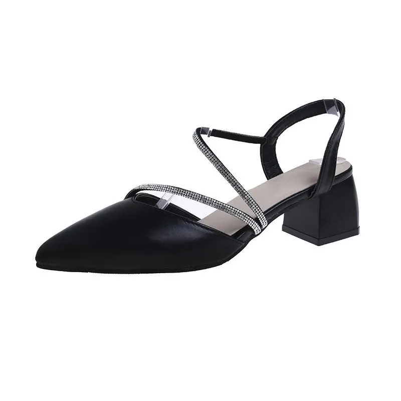 Breakj Breakj Water Drill Sandals Women Summer French Coarse High Heels Retro Single Shoes Femininity Spring