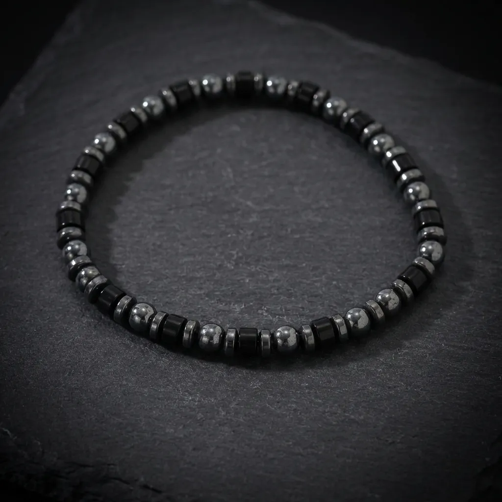 The Horizon Cylinder Bracelet | African Pine & Hematite Series Verde Antique