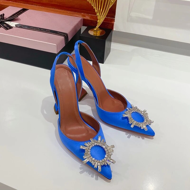 VCshoes Crystal Bow Satin High Heels Sandals Women Wedding Party Shoes Pointy Toe Pumps Formal Dress Shoes Mujer