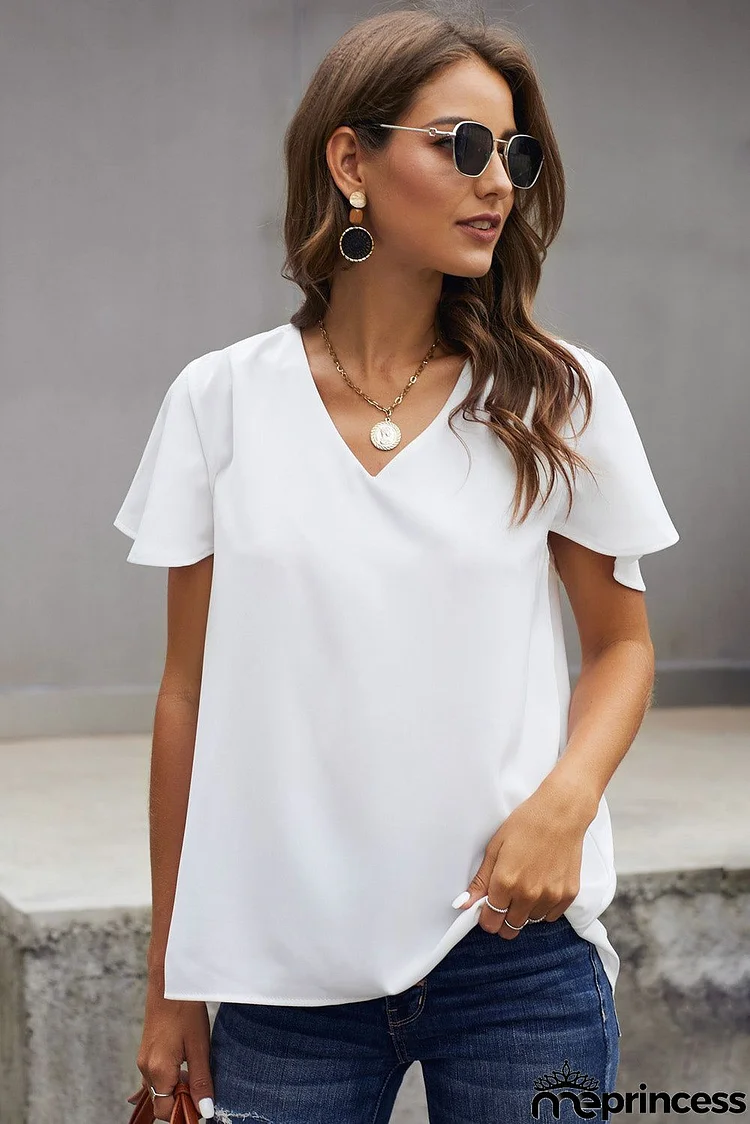 White V Neck Short Sleeve T-Shirt