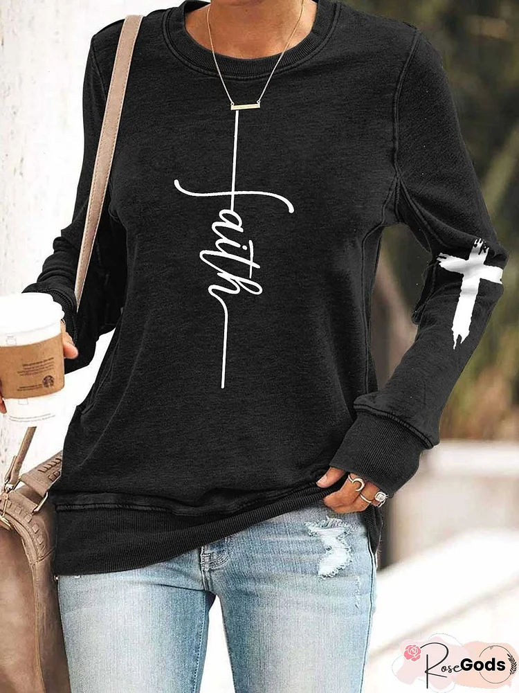 Women Casual Text Letters Autumn Spandex Daily Regular Fit Long Sleeve Crew Neck H-Line Sweatshirts