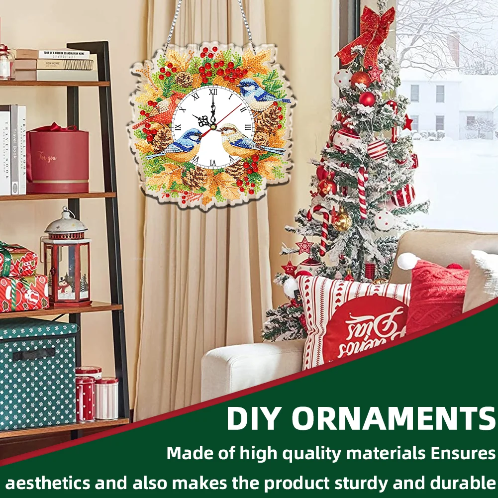 2D Flat DIY Fall Bird Acrylic Diamond Painting Clock Pendant Home Decoration