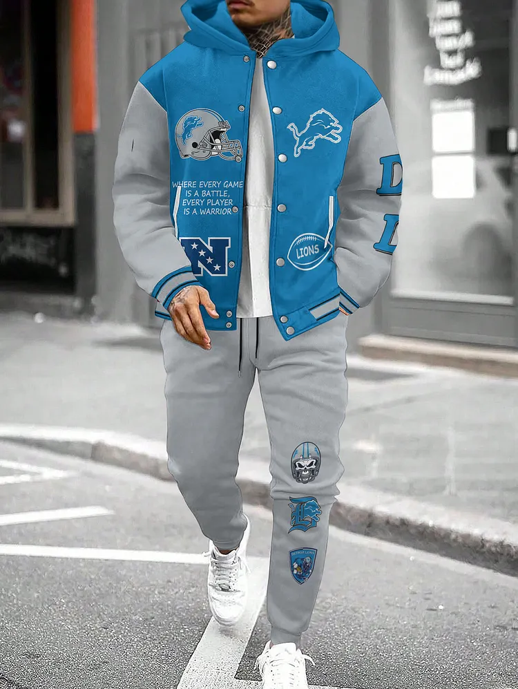 Detroit Lions  2026  New Design Hooded Jacket With Drawstring Waistband Joggers 2pcs Set