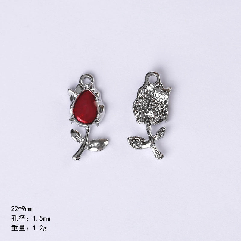 20 PCS/Package 22 * 9mm Alloy Cherry Heart Shape Rose Pendant Jewelry Accessories