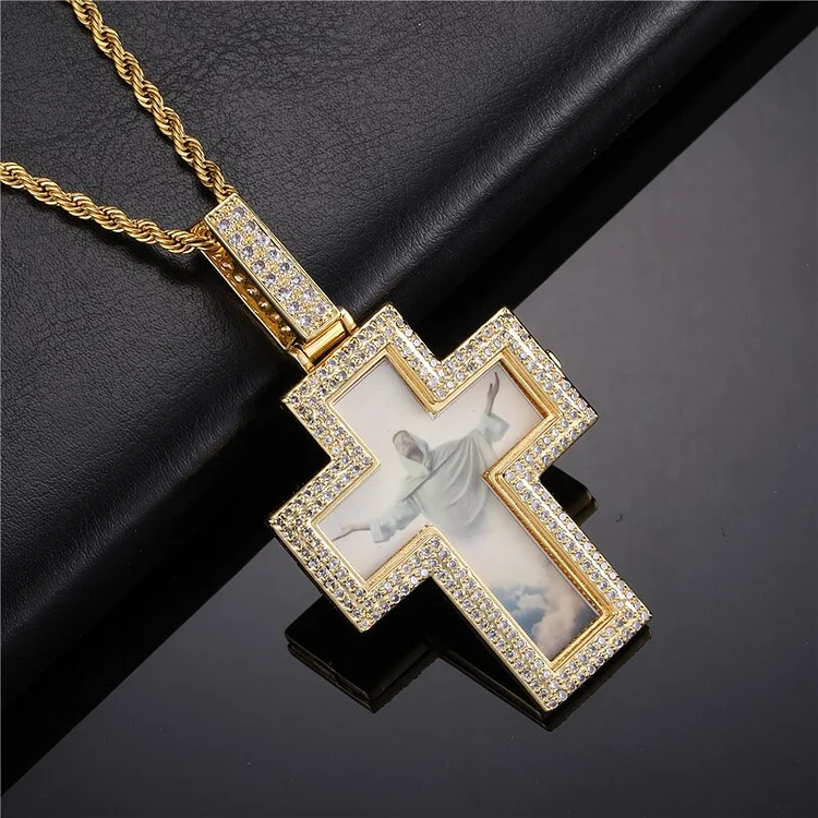 Custom Photo Cross Pendant Customized Necklace Hip Hop Jewelry-VESSFUL