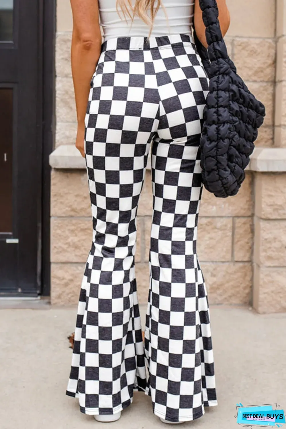 Checkered Flare Pants with Pockets