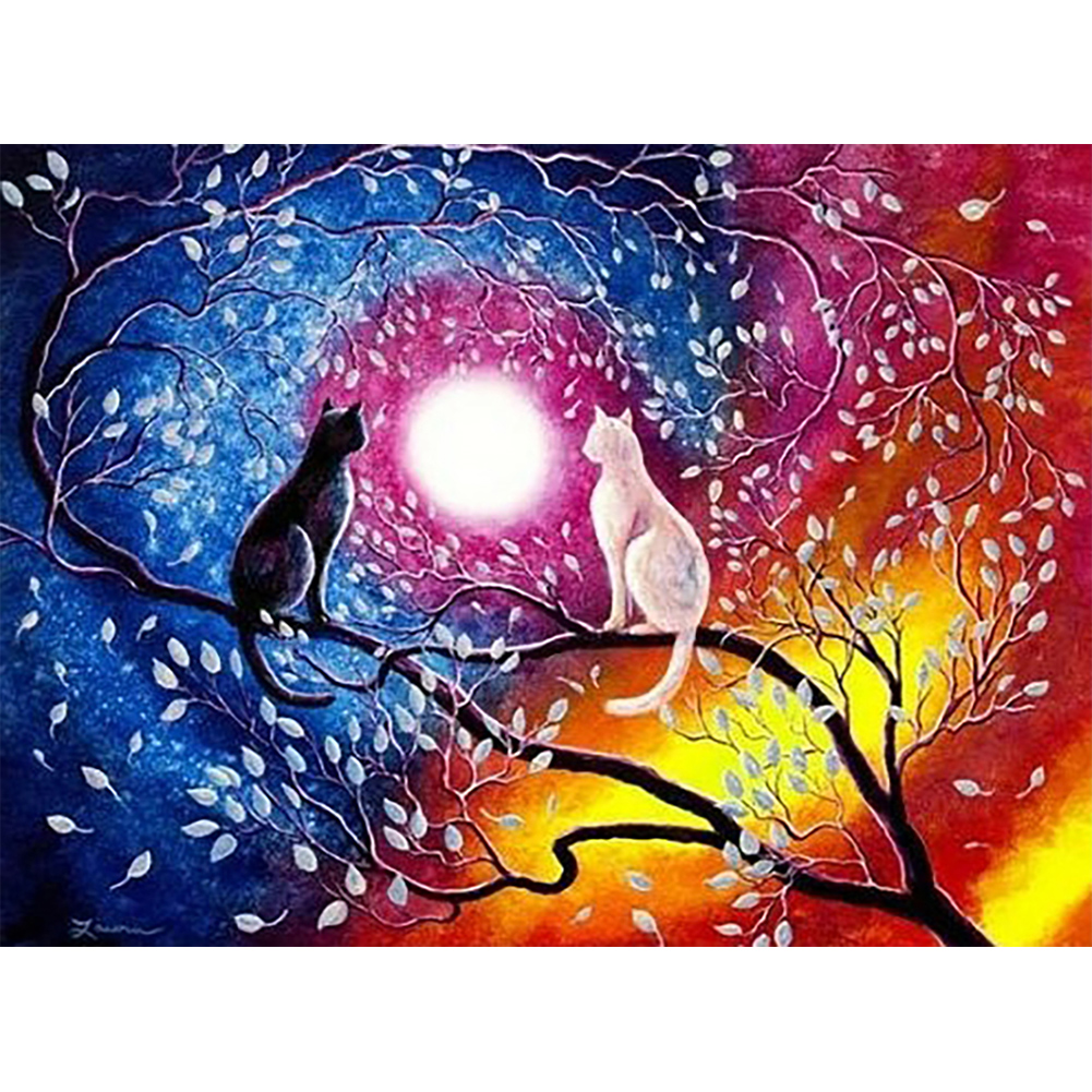 

(Multi-Size) Cats Moon - Round/Square Drill Diamond Painting - 40*30CM, Round diamond 30*40cm, 501 Original