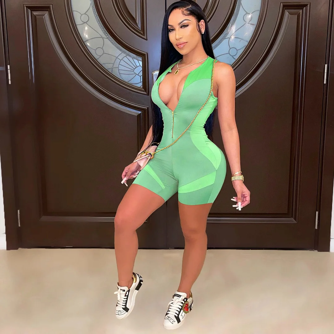 ANJAMANOR Sexy Colorblock Sleeveless Rompers Womens Jumpsuit Shorts Summer 2021 Sport One Piece Outfit Playsuit D46-CC29