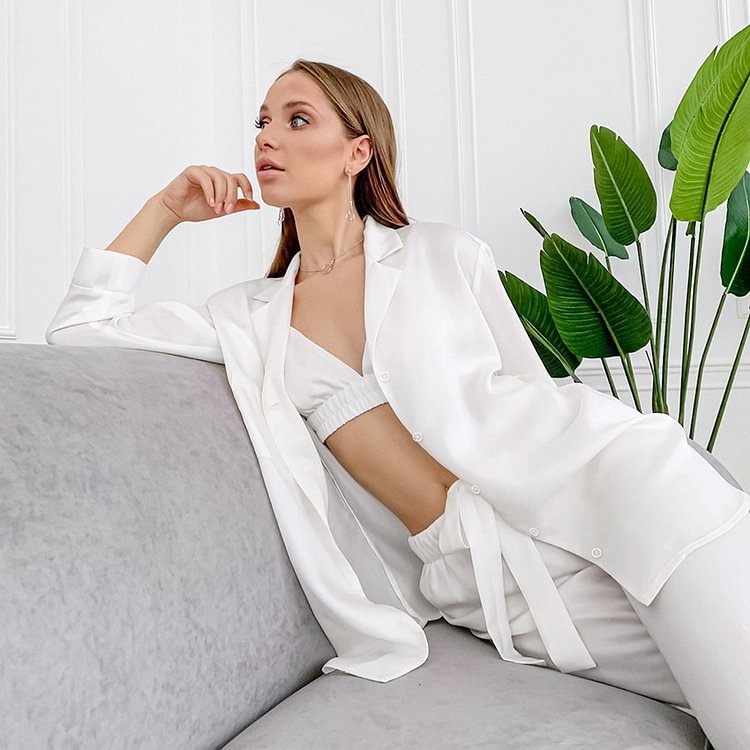 22 Momme Two-piece Silk Pajamas-Chouchouhome