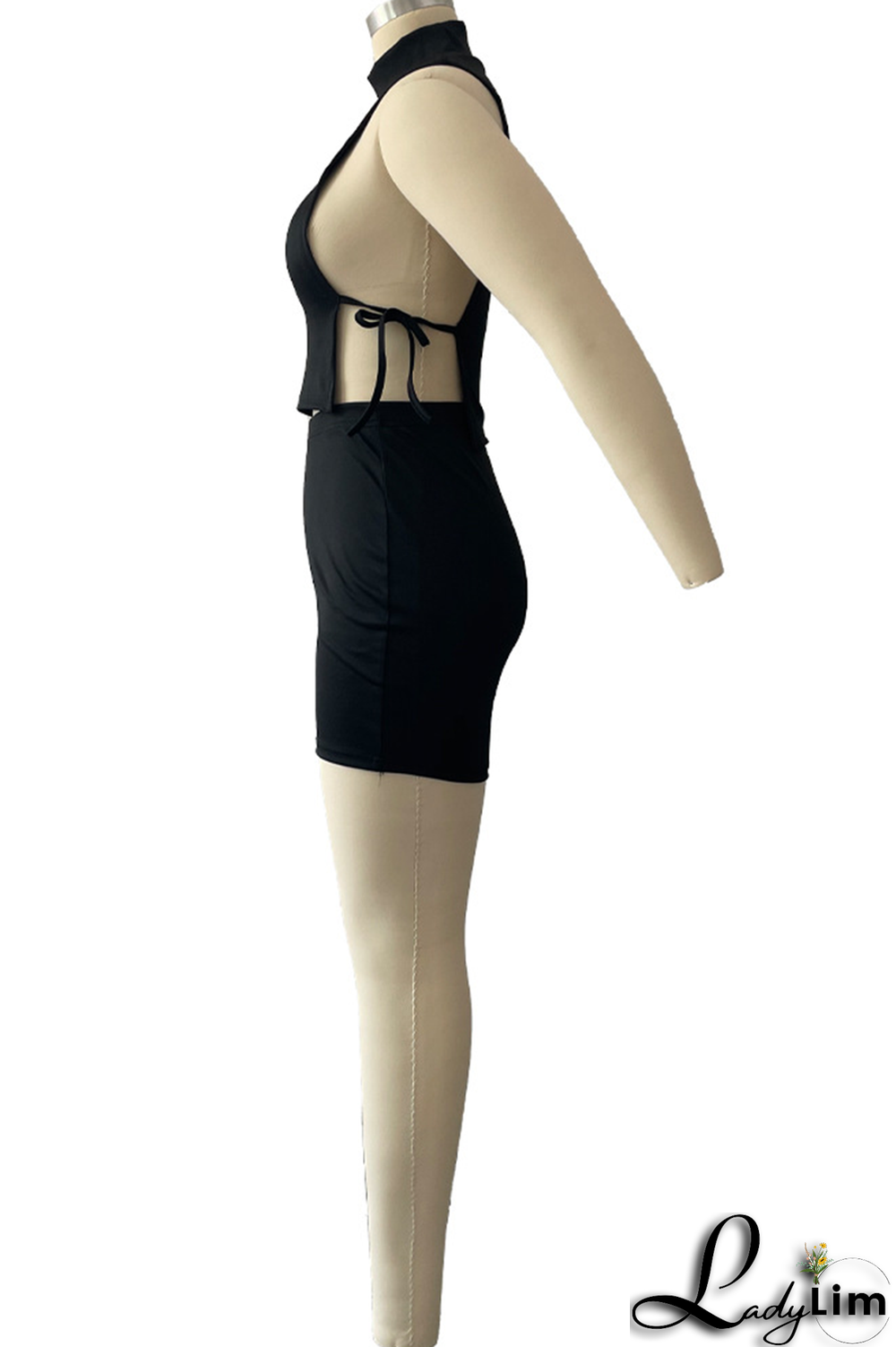 Water Blue Fashion Print Bandage Half A Turtleneck Sleeveless Two Pieces