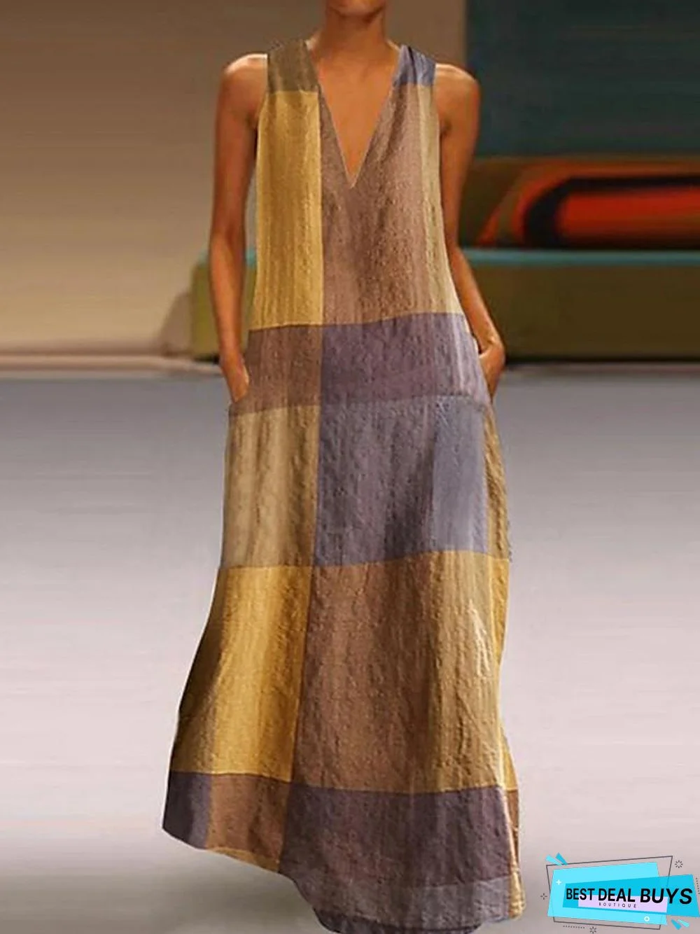 Women's A-Line Dress Maxi long Dress Sleeveless Color Block Summer Hot Elegant Maxi Dress Blue Red Yellow