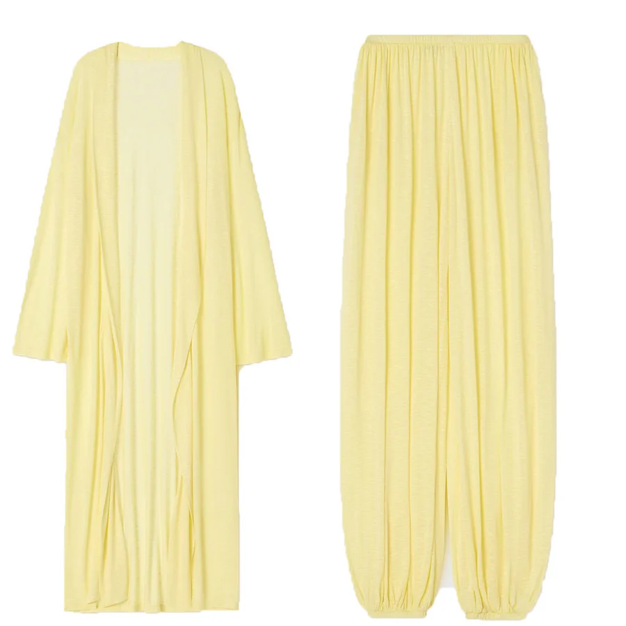 Athvotar Athvotar Lazy Wind Perspective Loose Long Open Shirt Plus Short Skirt Suit Women's Jersey Trousers Two Sets