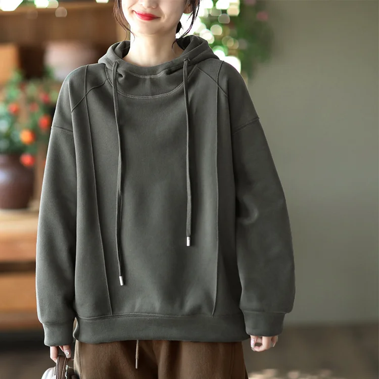 Simple Solid Color Hooded Knitted Cotton Sweatshirt - yankia