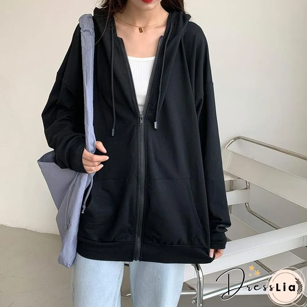 Vintage Sweatshirt Women Fashion Long Sleeve Zip Up Hoodies Oversized Printed Thick Jacket Female Clothing Harajuku Pullover New