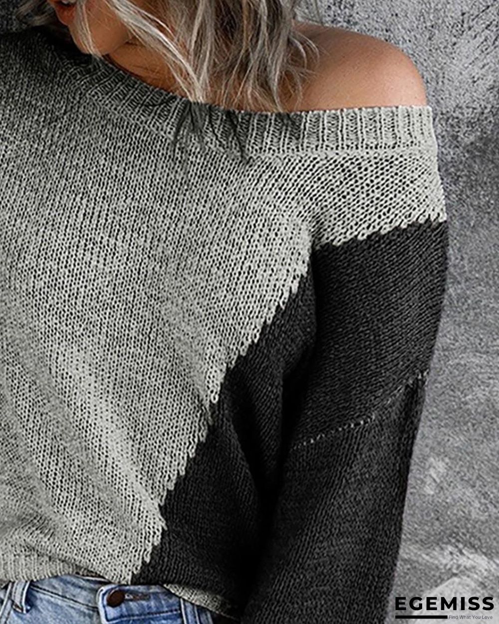 Colorblock Round Neck Long Sleeve Sweater | EGEMISS