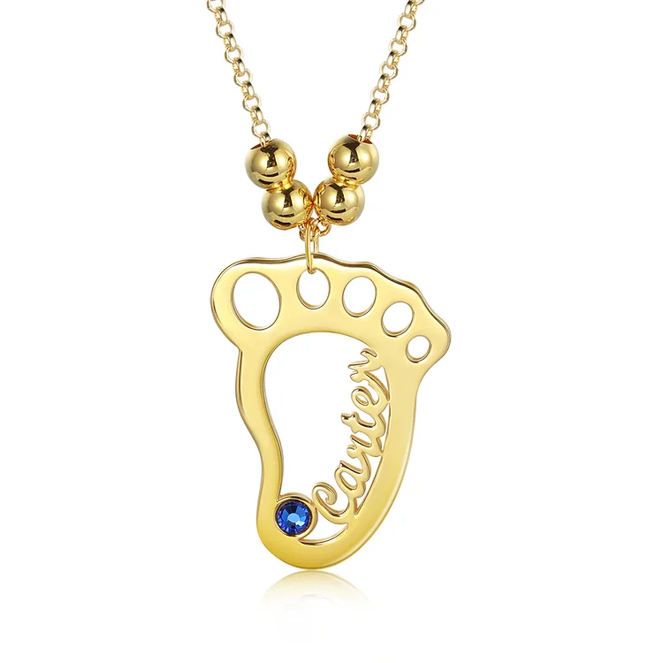 Baby Feet Name Necklace Hollow Feet Engraving 1 Name with Birthstone