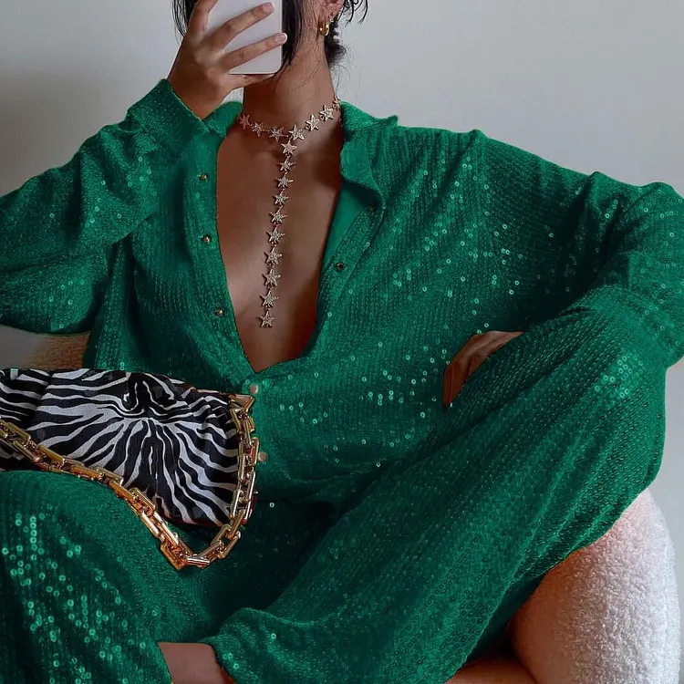 Sequined Long-Sleeved Ultra-Loose Blazer