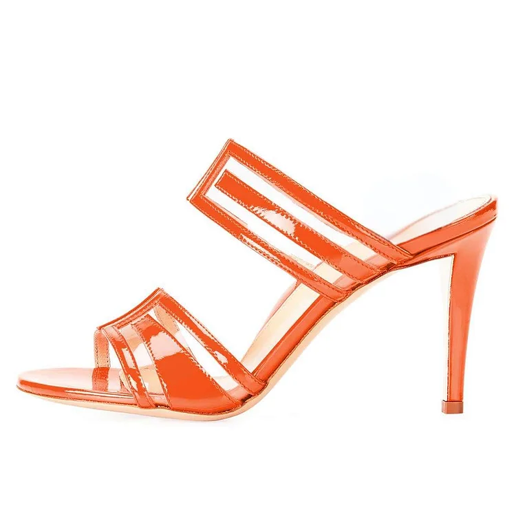 Orange Clear PVC Chunky Heel Mule Sandals Vdcoo