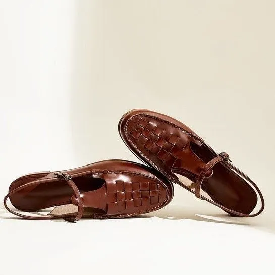 Yyvonne Bottom Low Heel Head Braided Buckle Sandals Retro Casual Fashion Round Head Low Solid Single Shoes Women's Summer