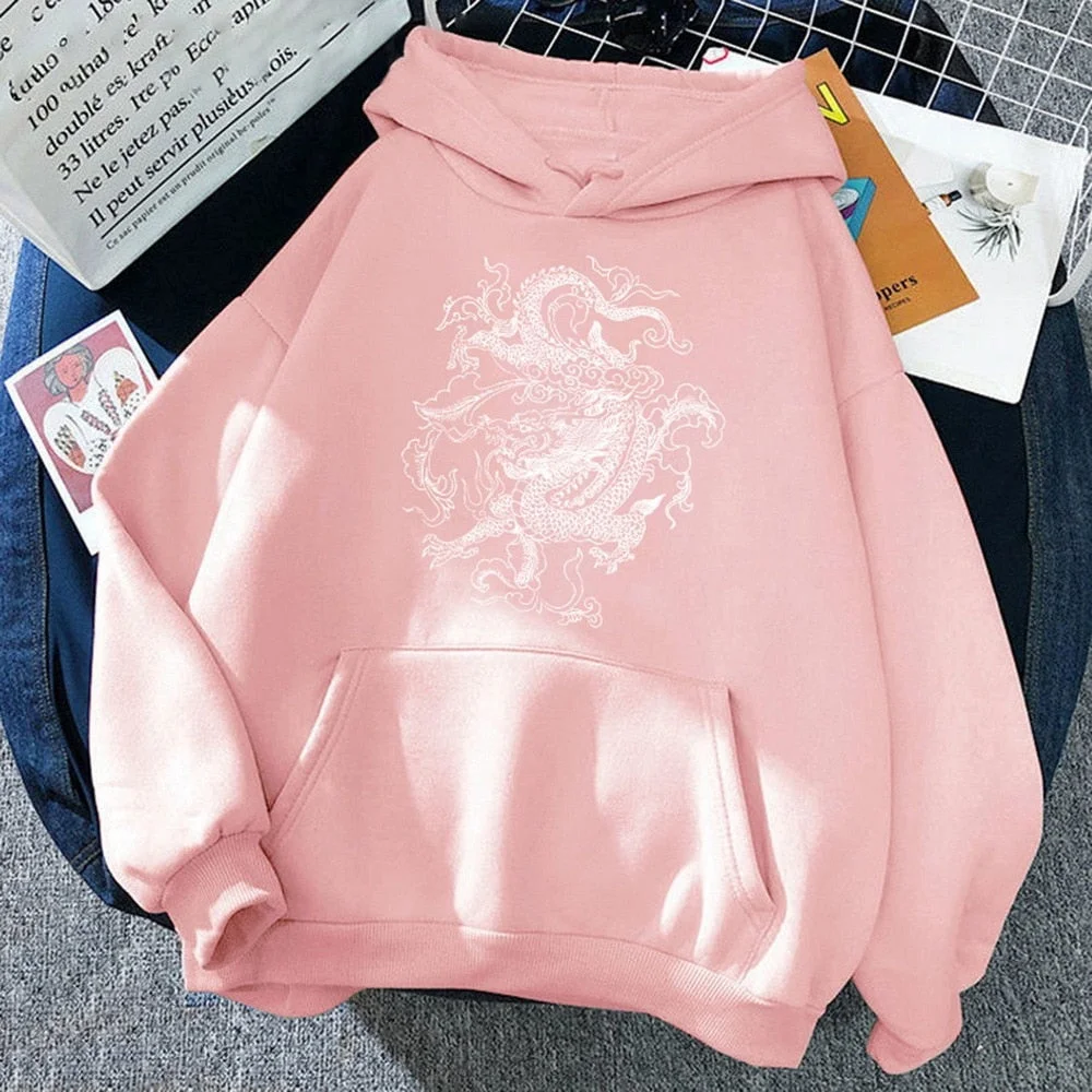 Gothic Dragon Print Hoodies Women Harajuku Vintage Hoodie Sweatshirt Oversized Streetwear Y2k Casual Winter Autumn Grunge Coat