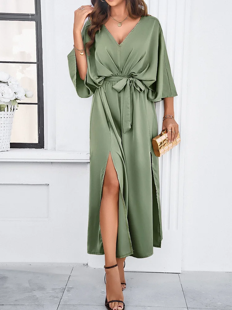 Women's 2024 Sexy Party Dress V-Neck Stain Split Dress