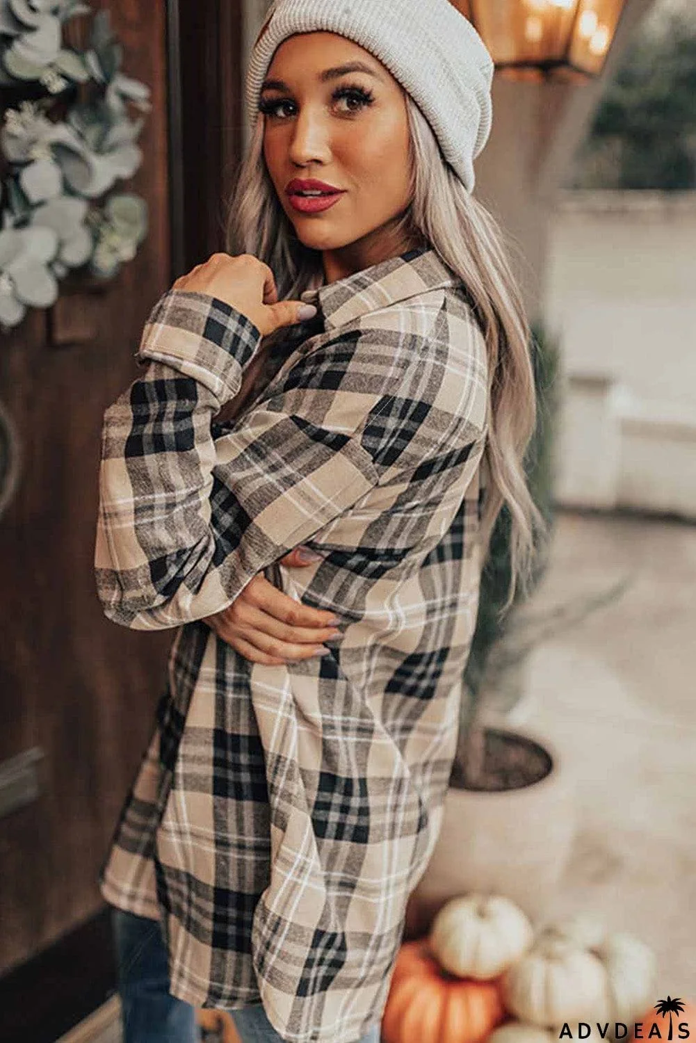 Plaid Pocket Buttoned Long Sleeve Shirt