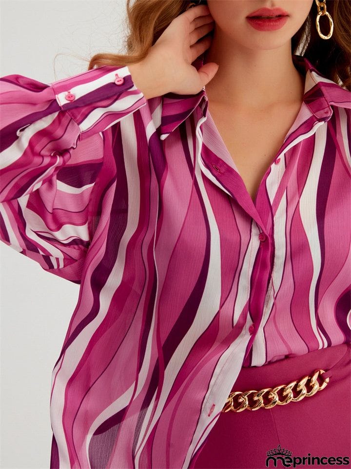 Comfort Button Down Striped Blouses for Office Lady