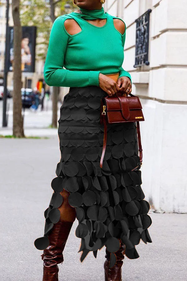Solid Color Chic Round Leaves Design Hollow Out Skirt